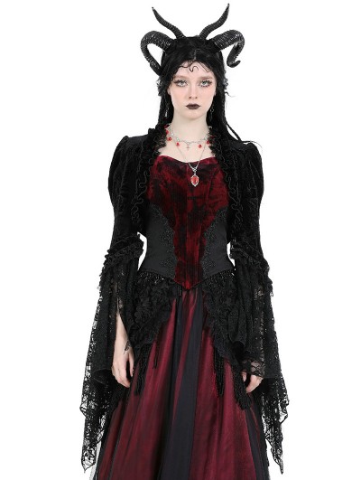 Dark in love Black Vintage Gothic Patterned Velvet Lace Flared Sleeves Shrug for Women