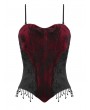 Dark in love Blood Red Velvet Gothic Wrap Tasseled Corset Top for Women
