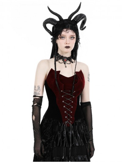 Dark in love Scarlet Red Bats Gothic Side Zip Corset Top for Women