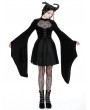 Dark in love Black Gothic Spider Web Long Trumpet Sleeve Short Velvet Dress