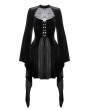 Dark in love Black Gothic Spider Web Long Trumpet Sleeve Short Velvet Dress