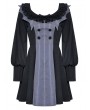Dark in love Black Gothic Pinstripe Long Sleeve Academism Short Dress