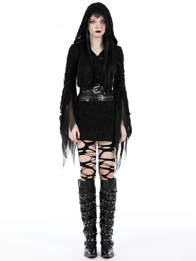 Dark in love Black Gothic Evil Devil Ragged Slim Hooded Mini Dress