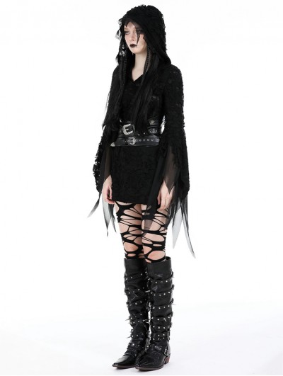Dark in love Black Gothic Evil Devil Ragged Slim Hooded Mini