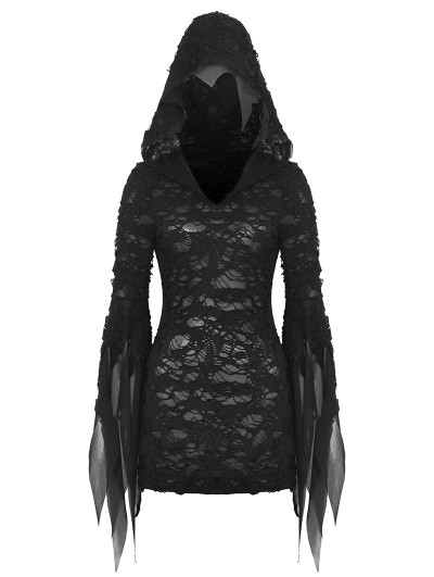 Dark in love Black Gothic Evil Devil Ragged Slim Hooded Mini