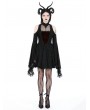 Dark in love Black Gothic Ghost Cold Shoulder Flared Sleeves Short Dress