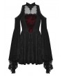 Dark in love Black Gothic Ghost Cold Shoulder Flared Sleeves Short Dress