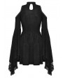 Dark in love Black Gothic Ghost Cold Shoulder Flared Sleeves Short Dress