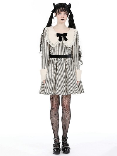 Dark in love Vintage Big Lapels Gothic Classy Striped Short Dress