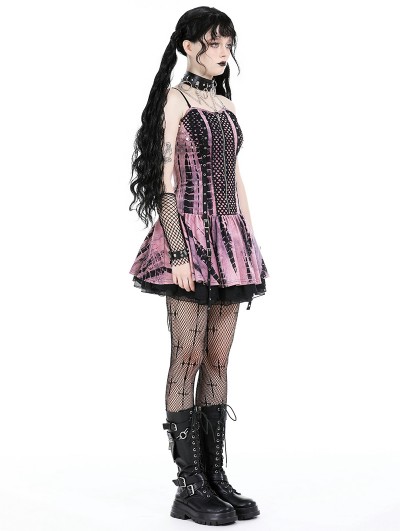 Dark in love Pink Gothic Punk Dye Rebel Sleeveless Short Slim Dress -  DarkinCloset.com