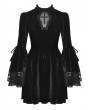 Dark in love Black Gothic Haunted Cross Long Bell Sleeves Velvet Short Dress