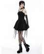 Dark in love Black Gothic Twine Tied Chest Strap Short Irregular Party Dress