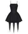 Dark in love Black Gothic Twine Tied Chest Strap Short Irregular Party Dress