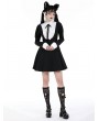 Dark in love Black and White Gothic Cute Long Bubble Sleeve Short Dress