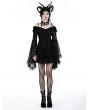 Dark in love Black Gothic Embroidered Off-the-Shoulder Long Trumpet Sleeves Short Dress