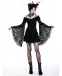 Dark in love Black Gothic Embroidered Off-the-Shoulder Long Trumpet Sleeves Short Dress