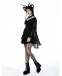 Dark in love Black Gothic Embroidered Off-the-Shoulder Long Trumpet Sleeves Short Dress