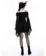 Dark in love Black Gothic Embroidered Off-the-Shoulder Long Trumpet Sleeves Short Dress