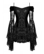 Dark in love Black Gothic Embroidered Off-the-Shoulder Long Trumpet Sleeves Short Dress