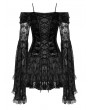 Dark in love Black Gothic Embroidered Off-the-Shoulder Long Trumpet Sleeves Short Dress