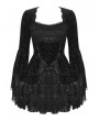 Dark in love Black Vintage Gothic Lace-Trim Pattern Velvet Short Dress