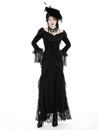 Dark in love Black Gothic Queen Rose Cold Shoulder Sexy Long