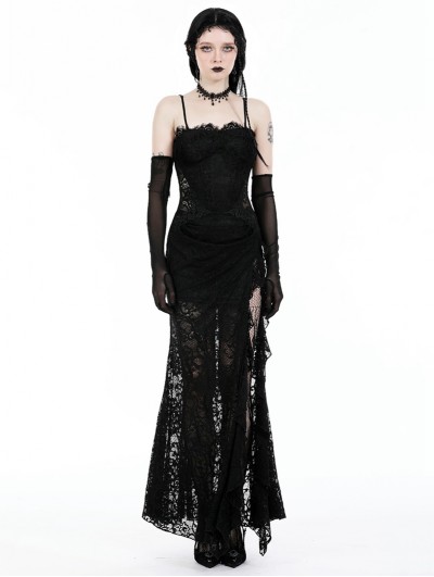 Dark in love Black Gothic Lace See-Through Sexy Lace Maxi Strap Dress