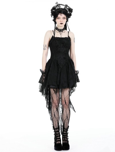 Dark in love Black Gothic Strap Rose Bloom Dovetail Lace Party Dress