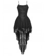 Dark in love Black Gothic Strap Rose Bloom Dovetail Lace Party Dress