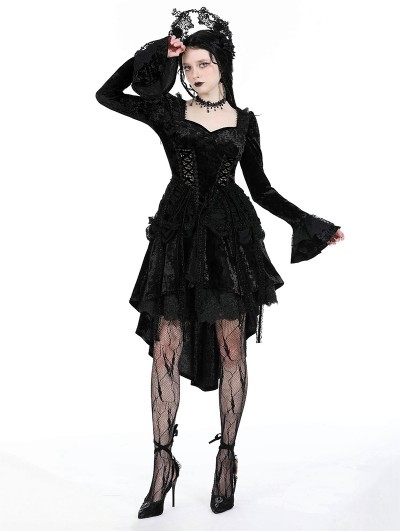 Dark in love Black Gothic Retro Tasseled Dovetail Velvet Dress