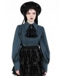 Dark in love Blue Gothic Retro Doll Ruffle Neck Blouse for Women