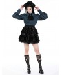 Dark in love Blue Gothic Retro Doll Ruffle Neck Blouse for Women