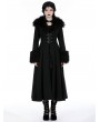 Dark in love Black Gothic Faux Fur Trim Woolen Long Coat for Women