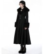 Dark in love Black Gothic Faux Fur Trim Woolen Long Coat for Women