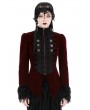 Dark in love Burgundy Gothic Velvet Court Zip Up Short Jacket for Women