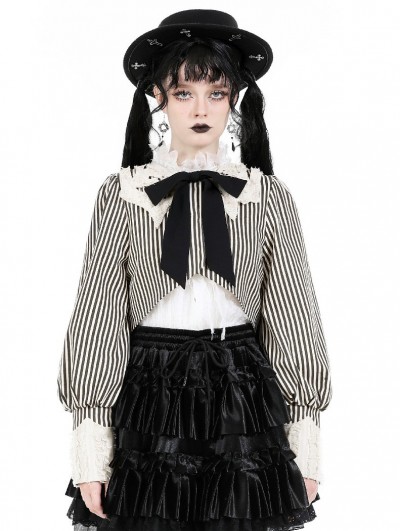 Dark in love Vintage Gothic Striped Big Bow Short Jacket for Women