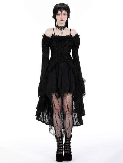 Dark in love Black Retro Gothic Elegant Printed Velvet Tail Jacket for Women