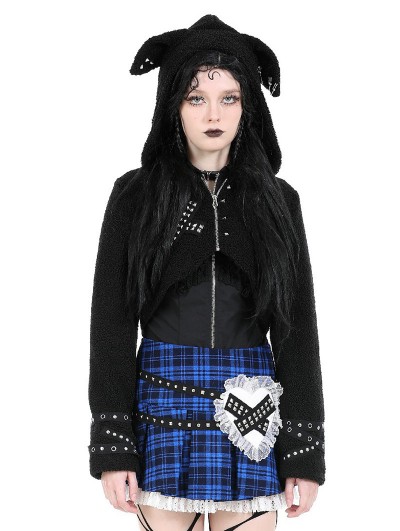 Dark in love Black Gothic Mischievous Bear Hooded Short Jacket for Women
