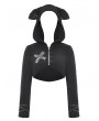 Dark in love Black Gothic Mischievous Bear Hooded Short Jacket for Women