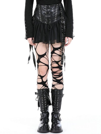 Dark in love Black Gothic Punk Rebel PU Mesh Splicing Mini Skirt