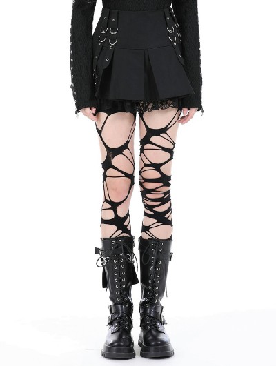 Dark in love Black Gothic Punk Metal Ring Pleated Mini Skirt