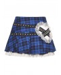 Dark in love Blue and Black Plaid Gothic Punk Ruffle Heart Mini Skirt