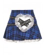 Dark in love Blue and Black Plaid Gothic Punk Ruffle Heart Mini Skirt