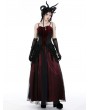 Dark in love Black and Red Gothic Flower Tasseled Long Mesh Skirt