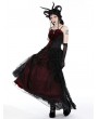 Dark in love Black and Red Gothic Flower Tasseled Long Mesh Skirt