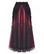 Dark in love Black and Red Gothic Flower Tasseled Long Mesh Skirt