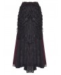 Dark in love Black and Red Gothic Flower Tasseled Long Mesh Skirt