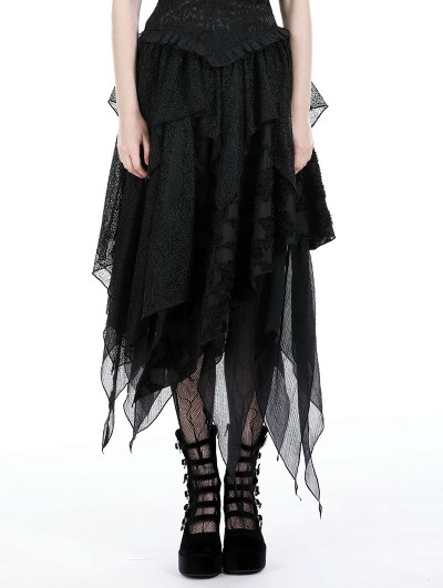 Dark in love Black Gothic Daily Wear Messy Irregular Skirt