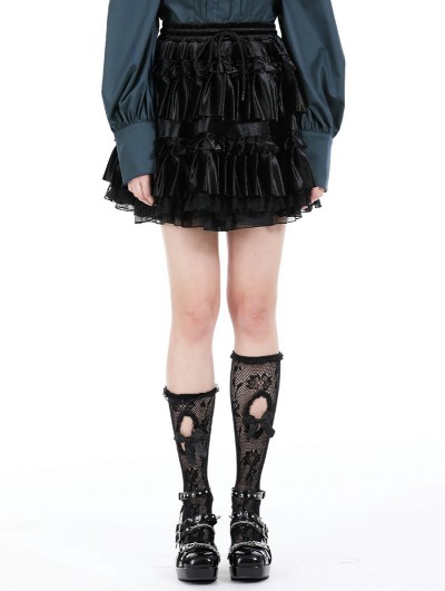 Dark in love Black Gothic Lolita Frilly Layered Velvet Mini Skirt