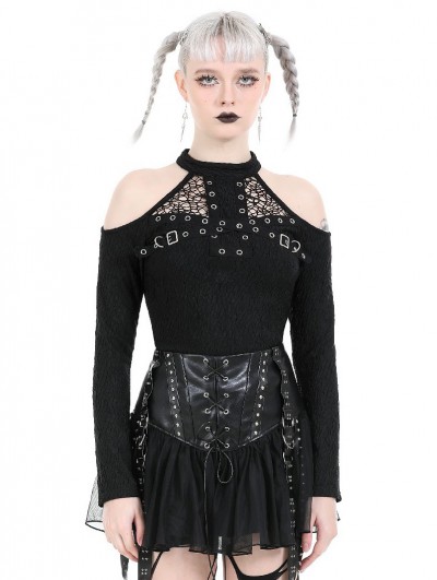 Dark in love Black Gothic Punk Metal Bandage Halter T-Shirt for Women